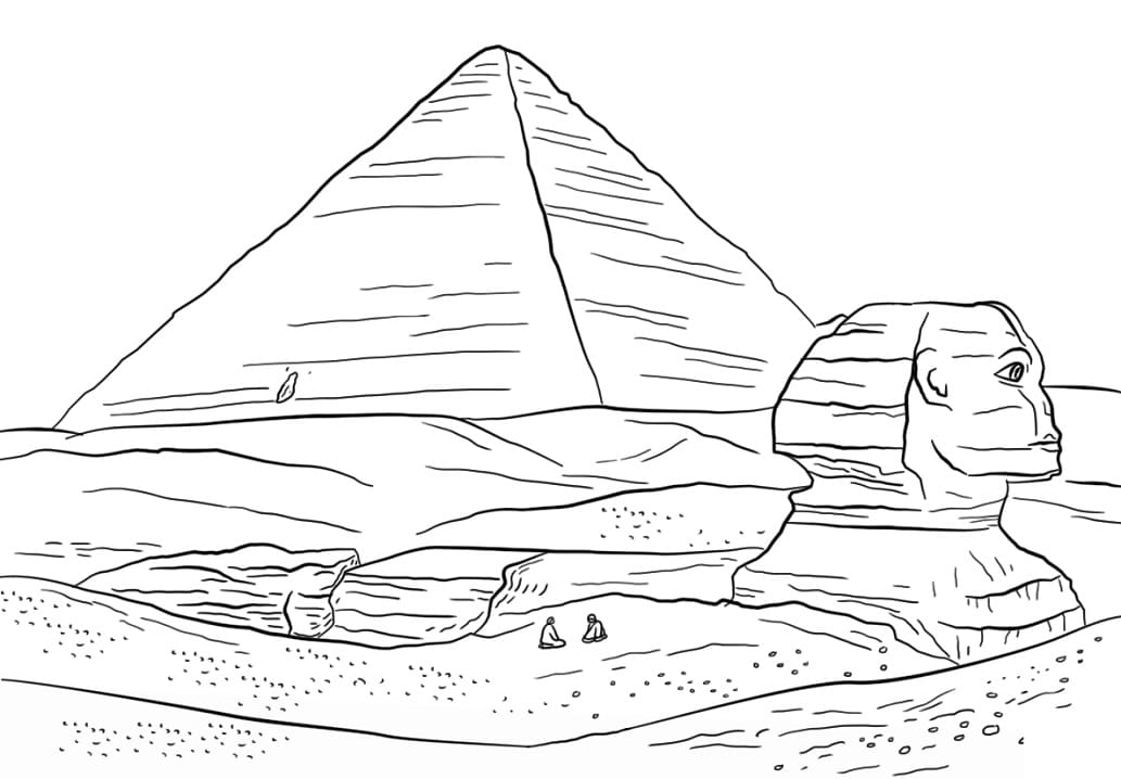 Sphinx and Great Pyramid of Giza Coloring Page
