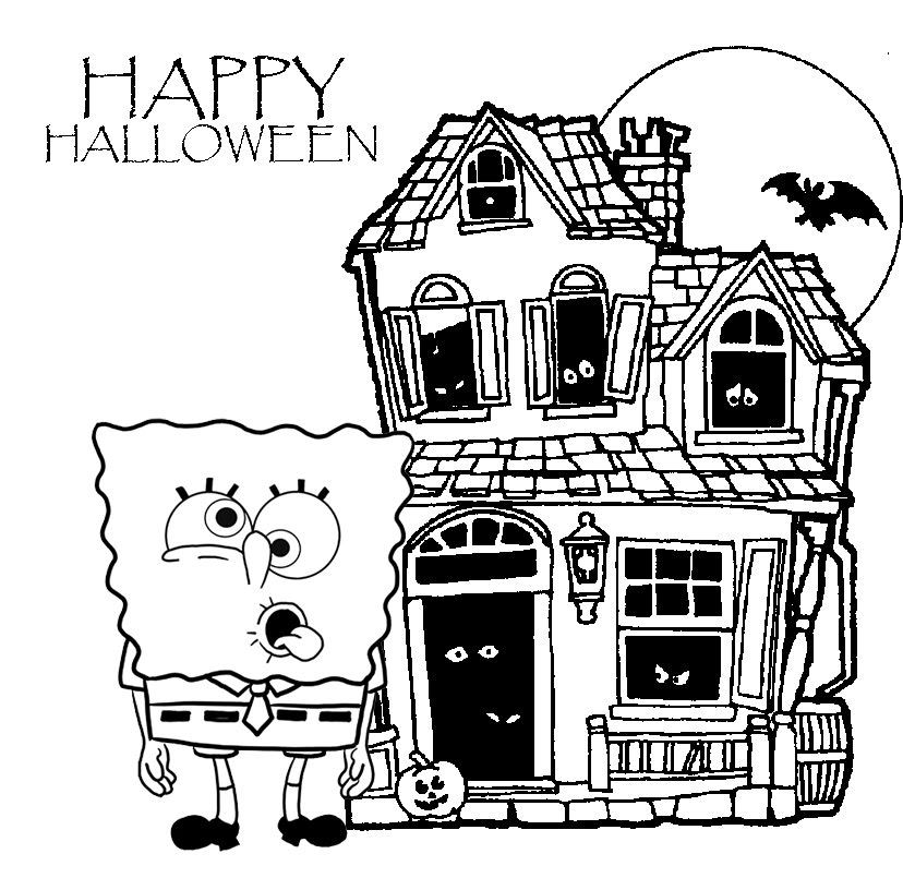 Sponge Bob Halloween For Kids Coloring Page