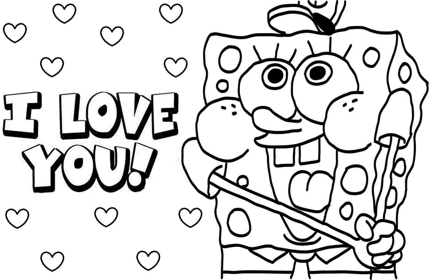 Sponge Bob I Love You Valentine Day Coloring Page