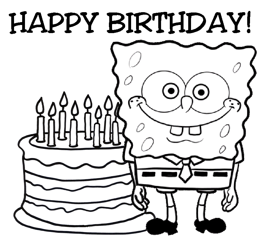 Spongebob And Birth Day Cake Coloring Page Coloring Page