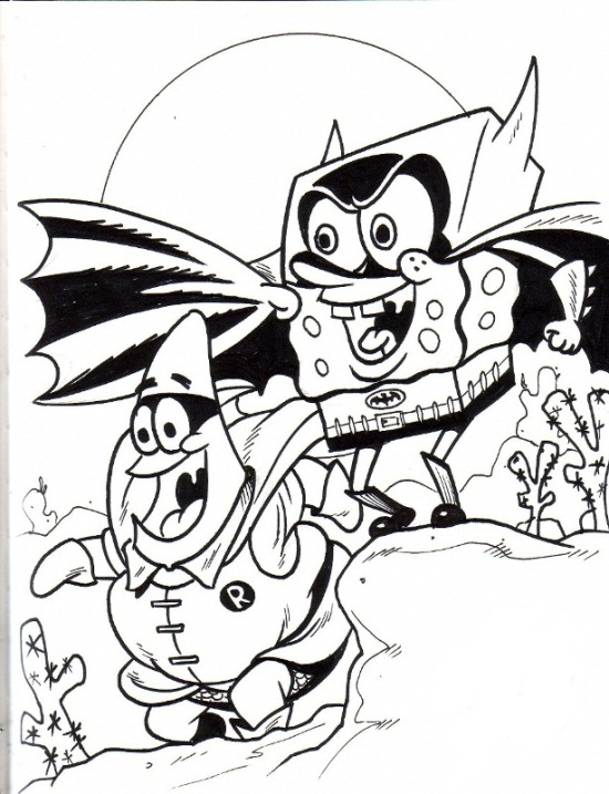 Spongebob And Patrick As Heroes Coloring Page
