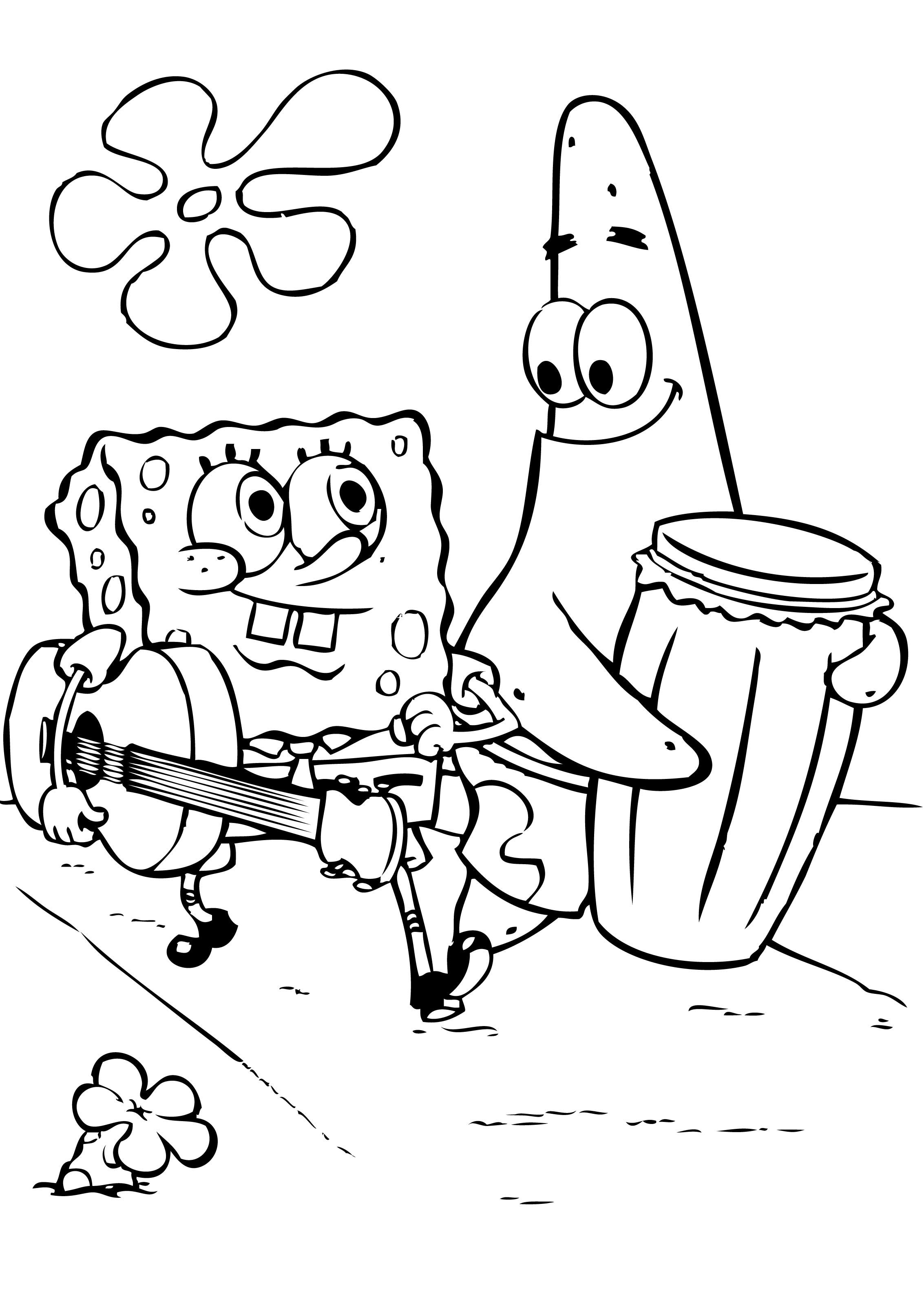 Spongebob And Patricks Play Music Coloring Page
