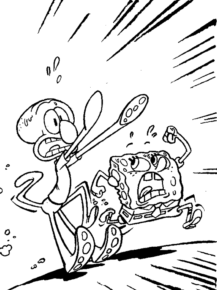 Spongebob And Squidward Running Coloring Page Coloring Page