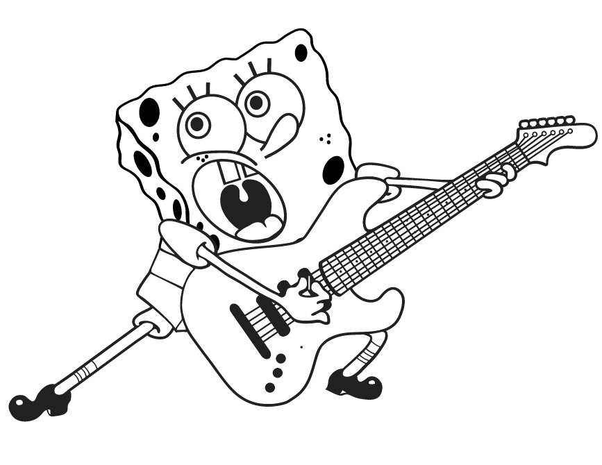 Spongebob Playing Guitars Coloring Page