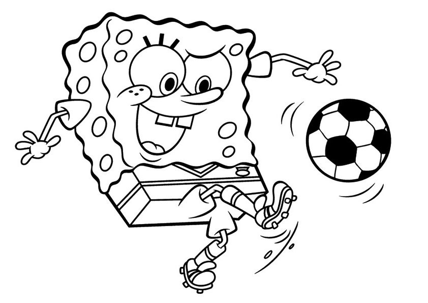 Spongebob Squarepants Playing Soccer Coloring Page