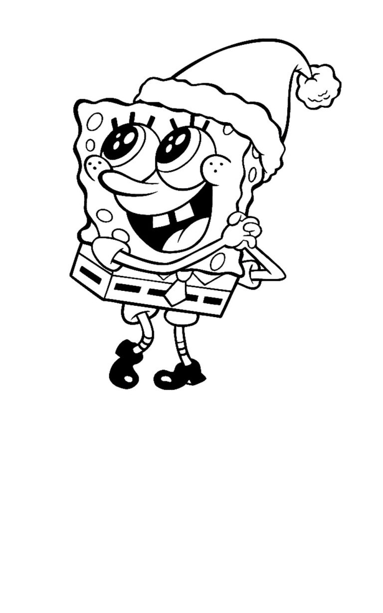 Spongebob With Christmas Hat Coloring Page
