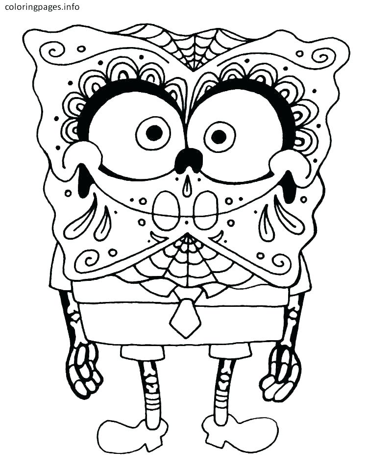 SpongeBob With Skeleton Costume Coloring Page