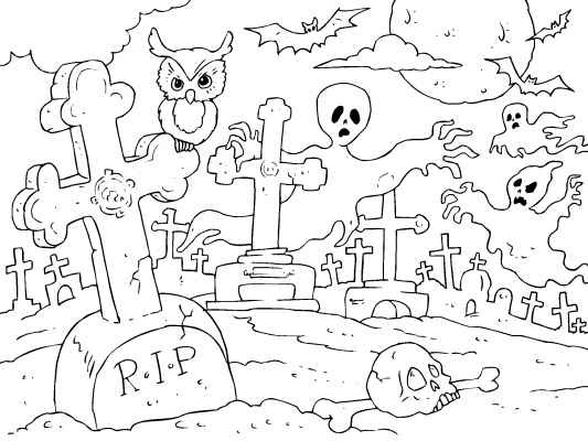 Spooky Graveyard Halloween Coloring Page
