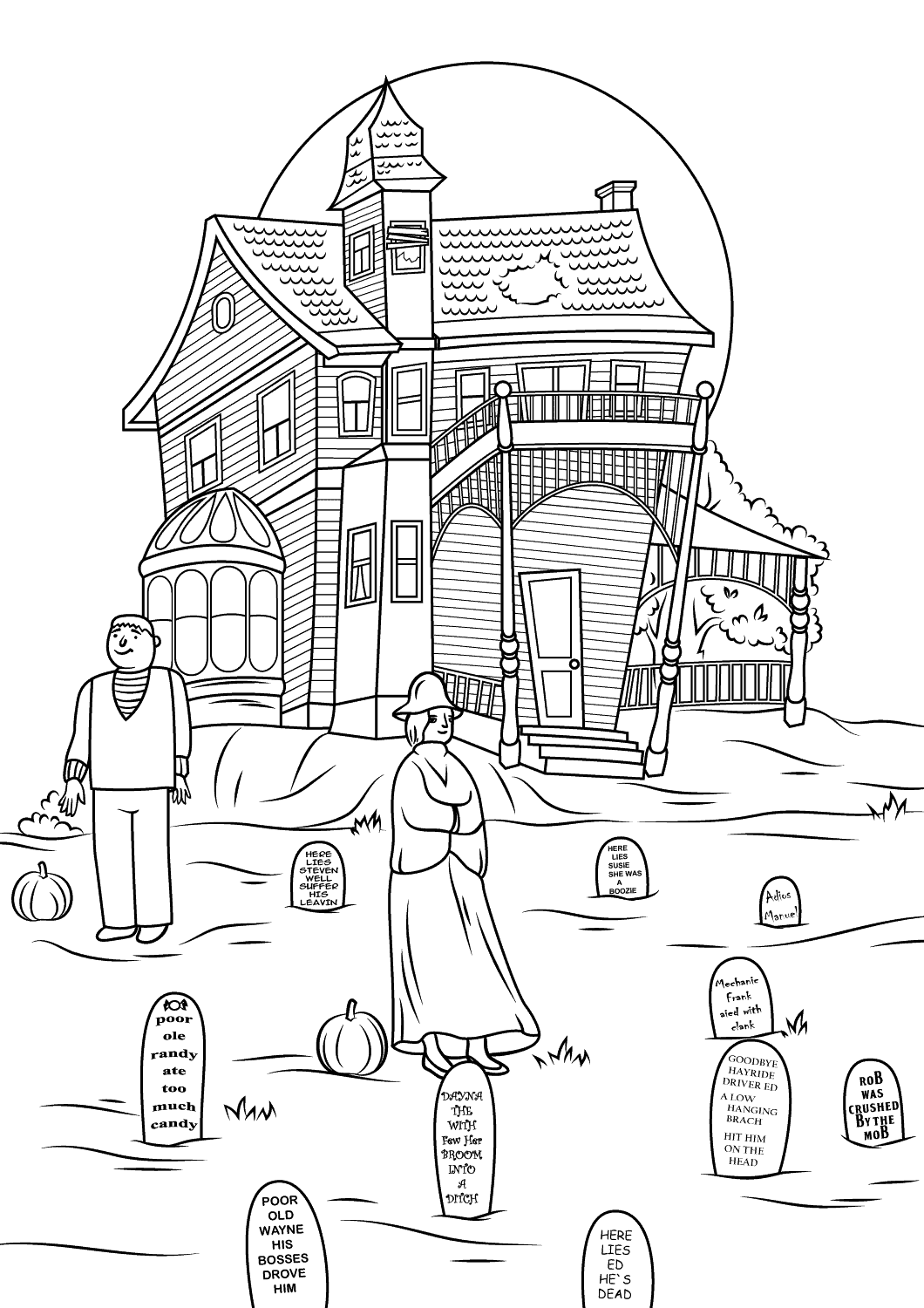 Spooky Haunted House Halloween Coloring Page