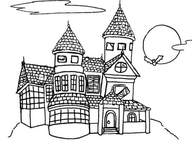 Spooky House Halloween Printable For Preschoolers Coloring Page