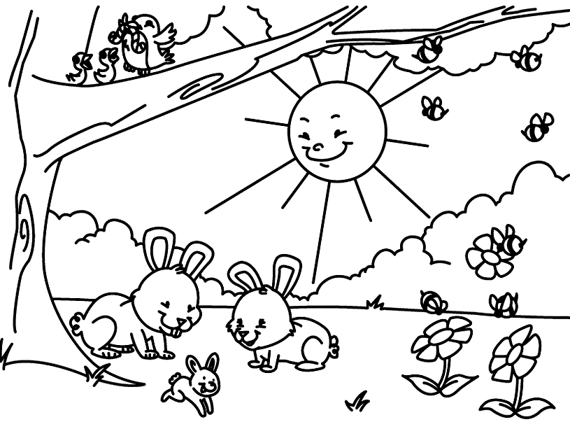 Spring Bunnies to Color Coloring Page