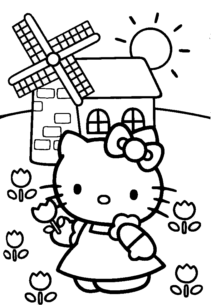 Spring Hello Kitty Coloring Page