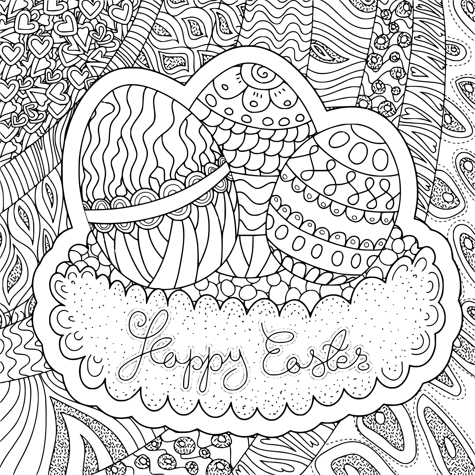Square Shaped Pattern Happy Easter Coloring Page