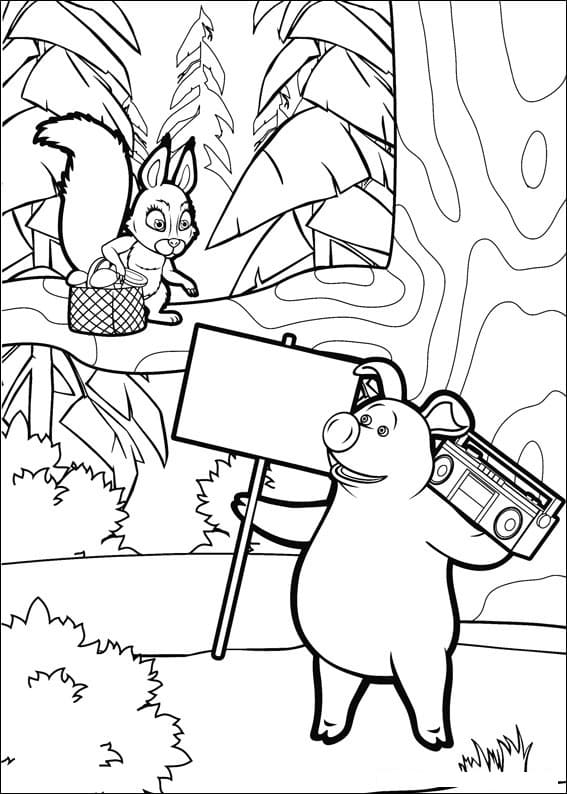 Squirrels and Pig from Masha and the Bear Coloring Page