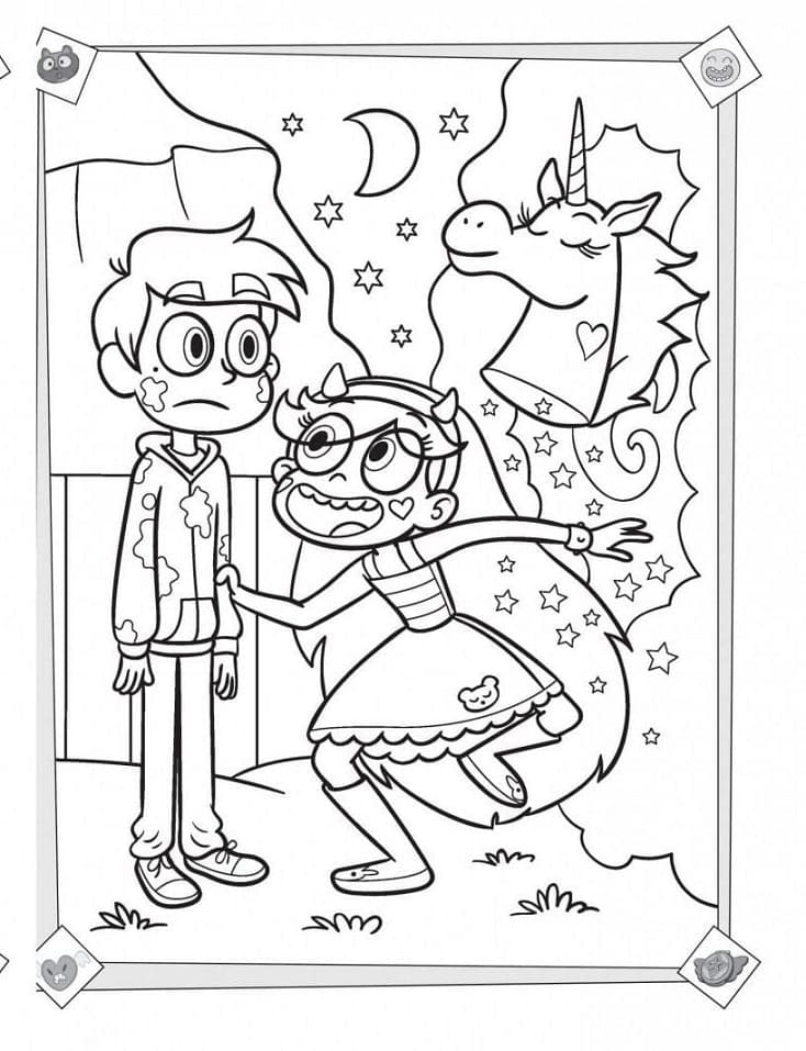Star, Marco and Pony Head Coloring Page