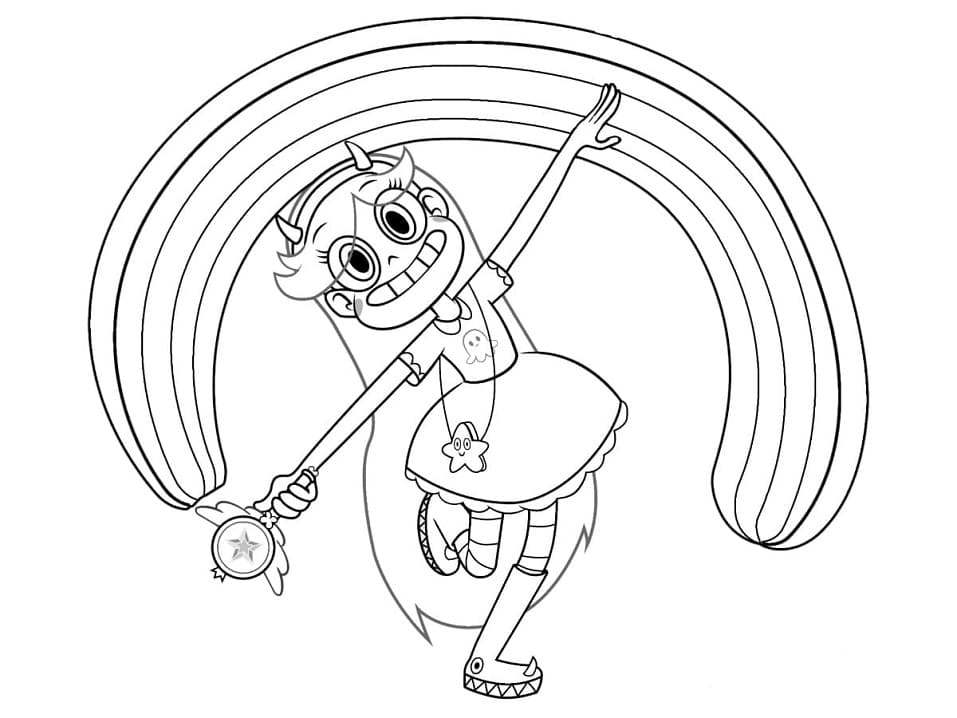 Star Butterfly and Rainbow Coloring Page