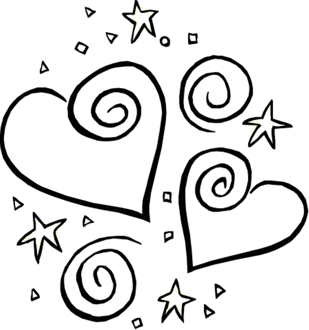 Stars And Heart Valentine Coloring Page
