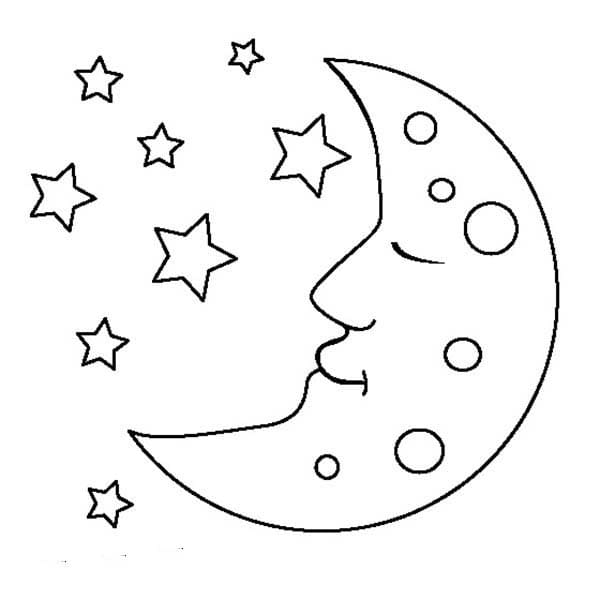 Stars with Moon Coloring Page