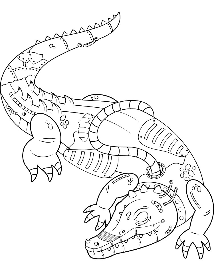 Steampunk Alligator Coloring Page