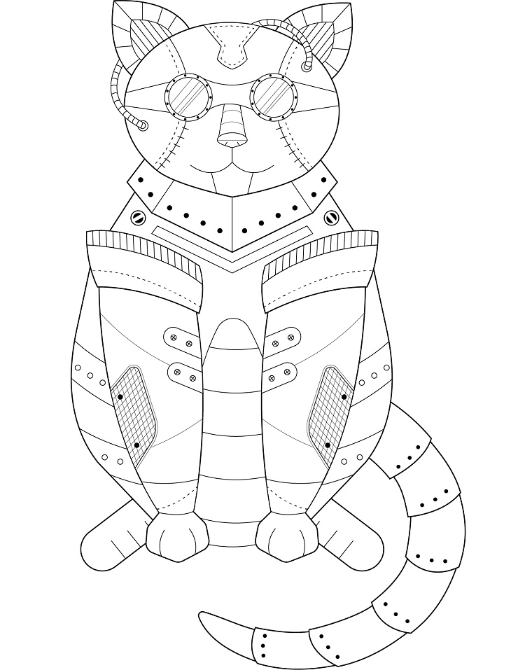 Steampunk Cat Coloring Page