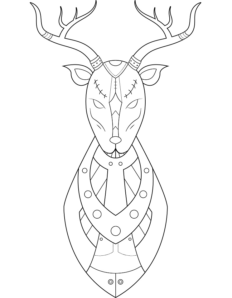 Steampunk Deer Coloring Page