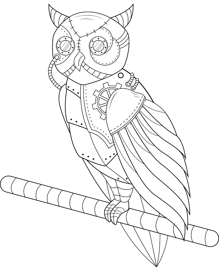 Steampunk Owl Coloring Page