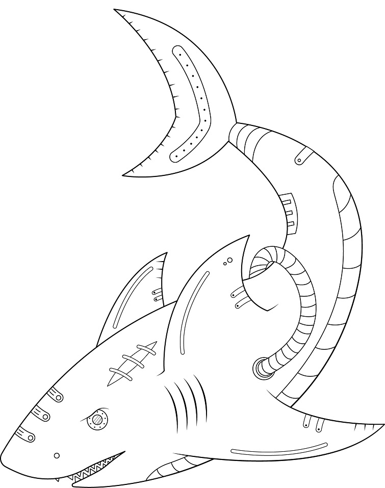 Steampunk Shark Coloring Page