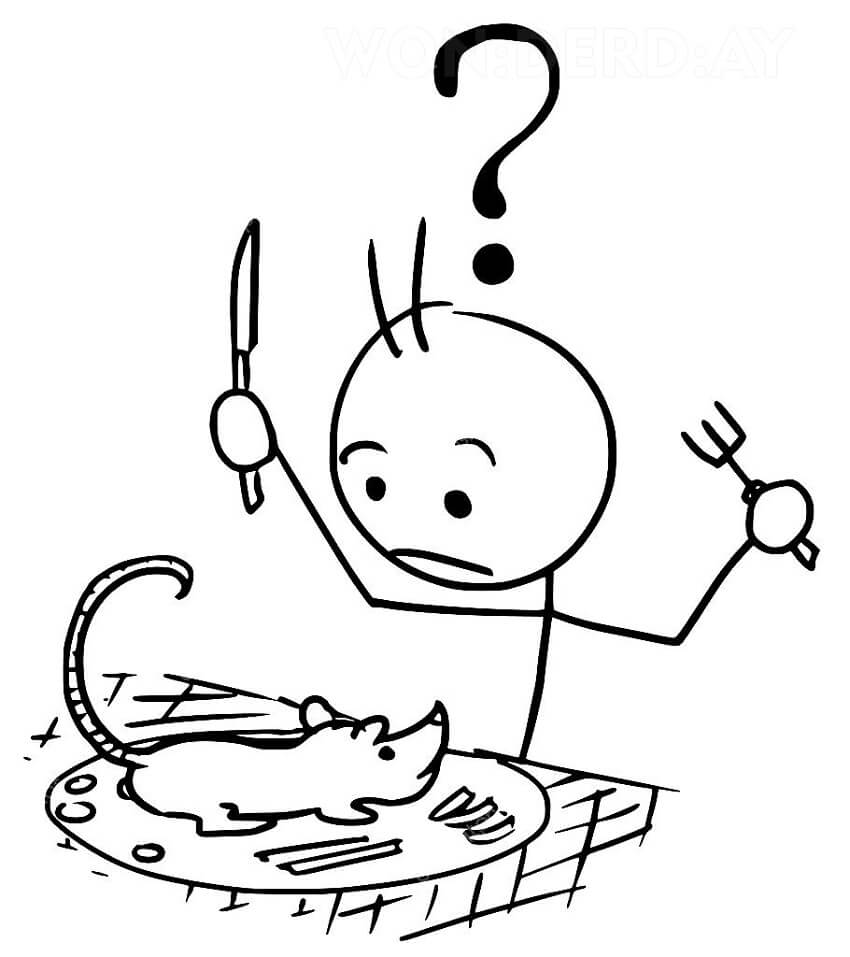 Stickman And a Mouse Coloring Page