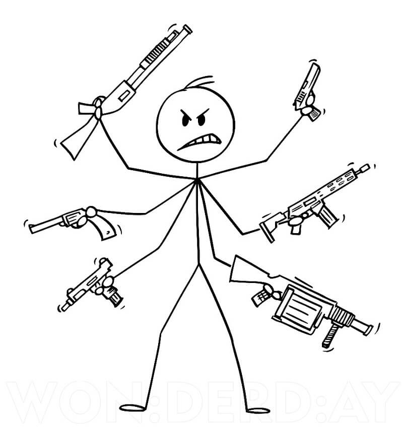 Stickman with Weapons Coloring Page