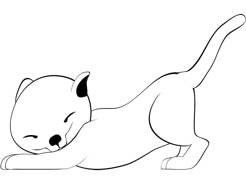 Stretching Kitten Coloring Page