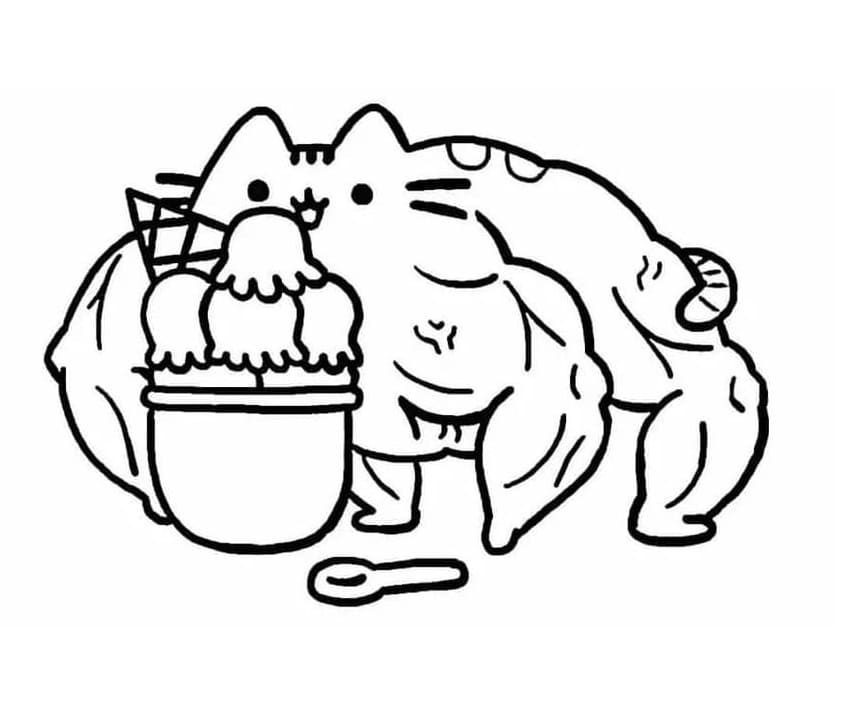Strong Pusheen Coloring Page