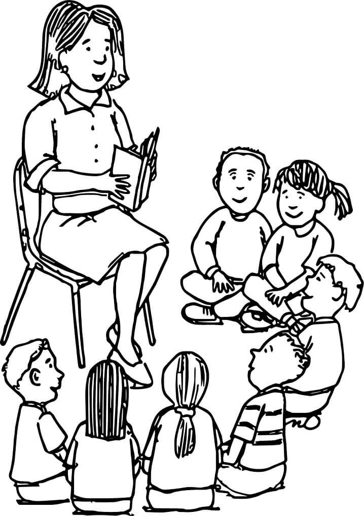 Students and Teacher Coloring Page