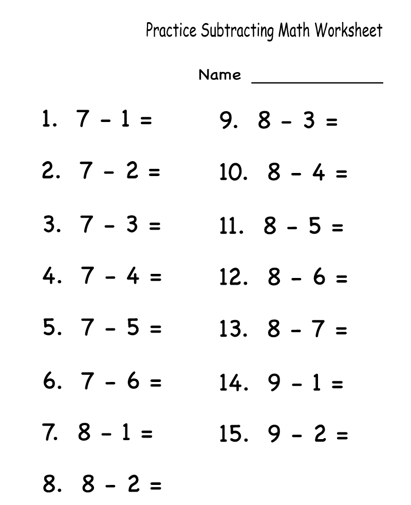 Subtraction Kindergarten Math Worksheets