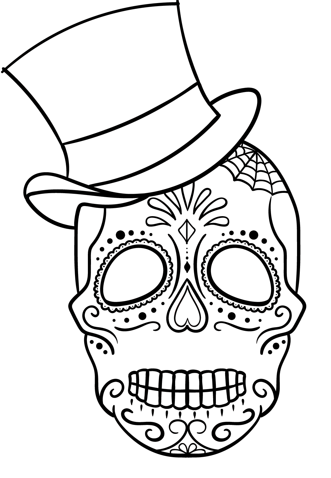 Sugar Skull With Top Hat Calavera Coloring Page