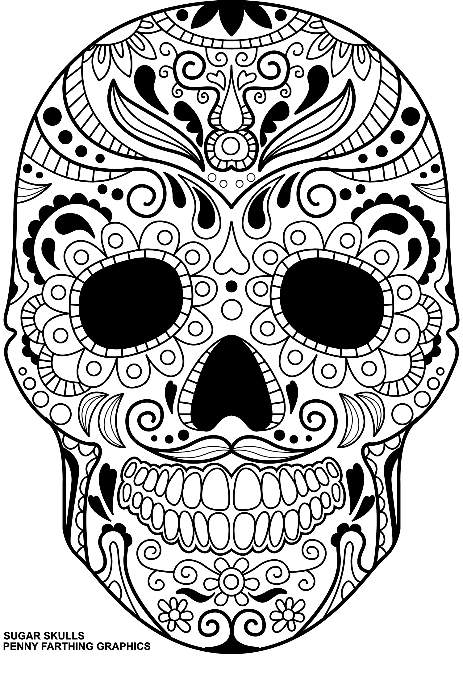 Sugar Skulls Day Of The Dead Calavera Coloring Page