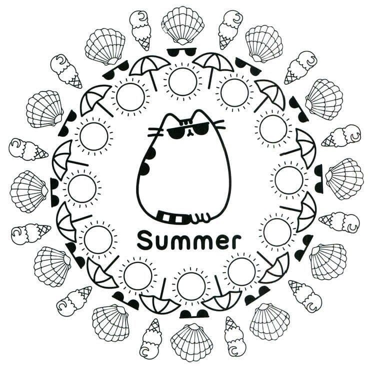 Summer Pusheen Coloring Page