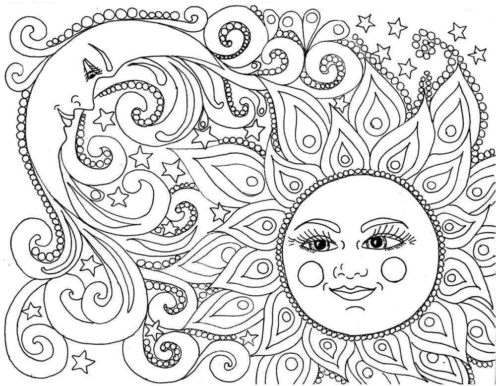 Cool Sun and Moon Mindfulness Coloring Page
