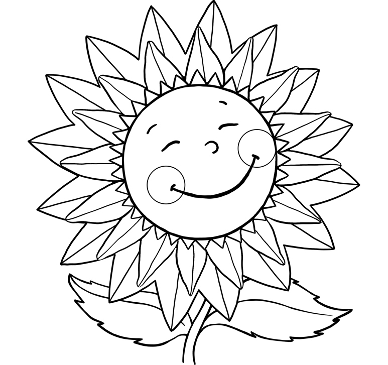 Sunflower Smiling Coloring Page
