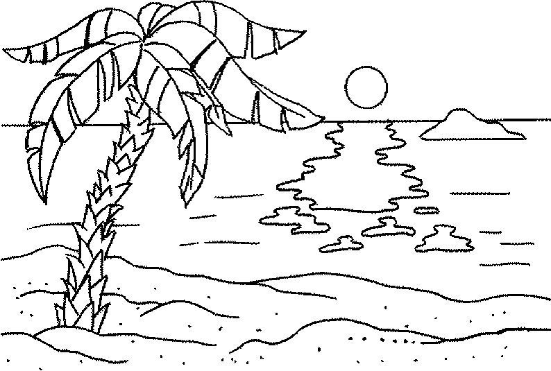 Sunset on the beach Coloring Page