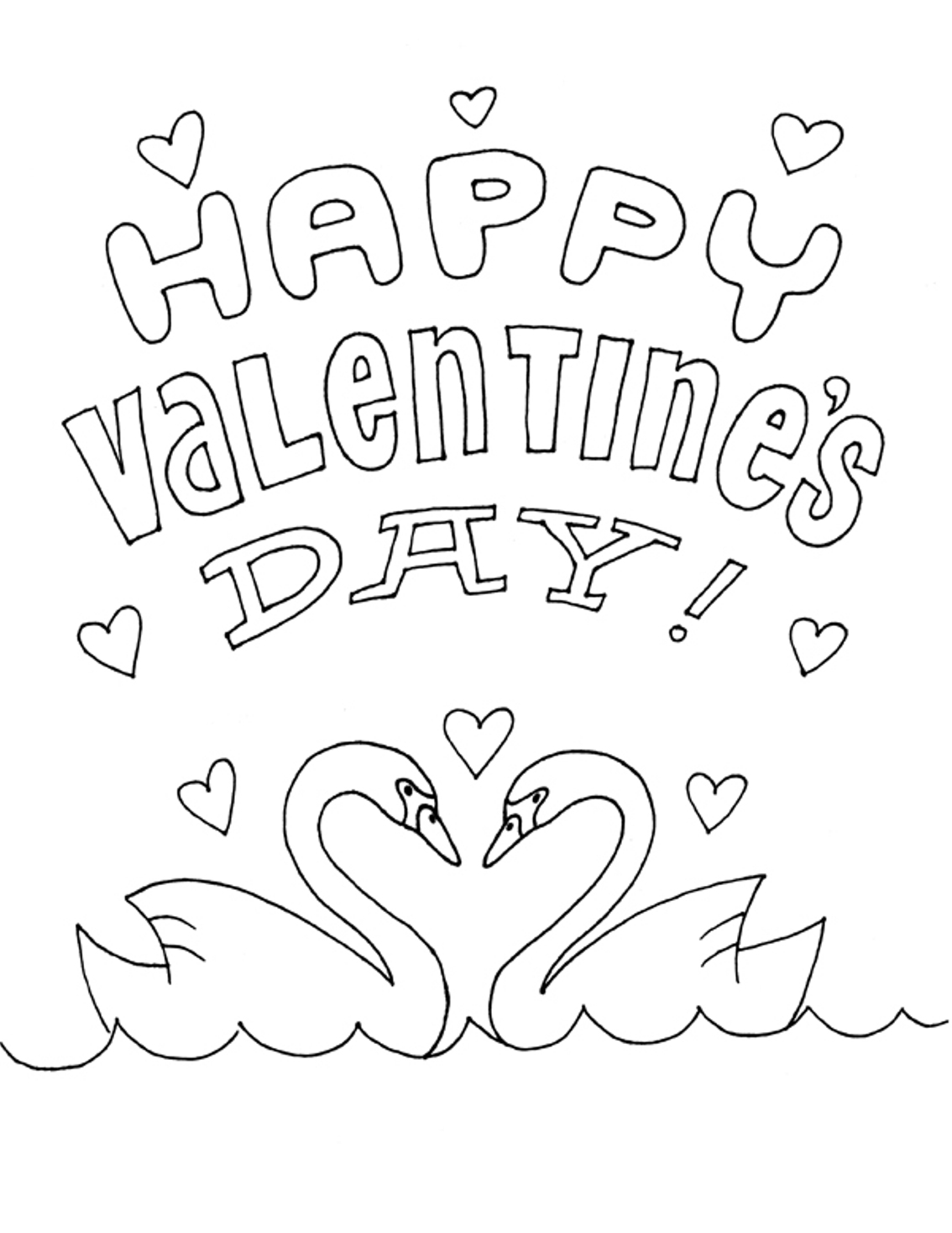 Swans Valentines Coloring Page