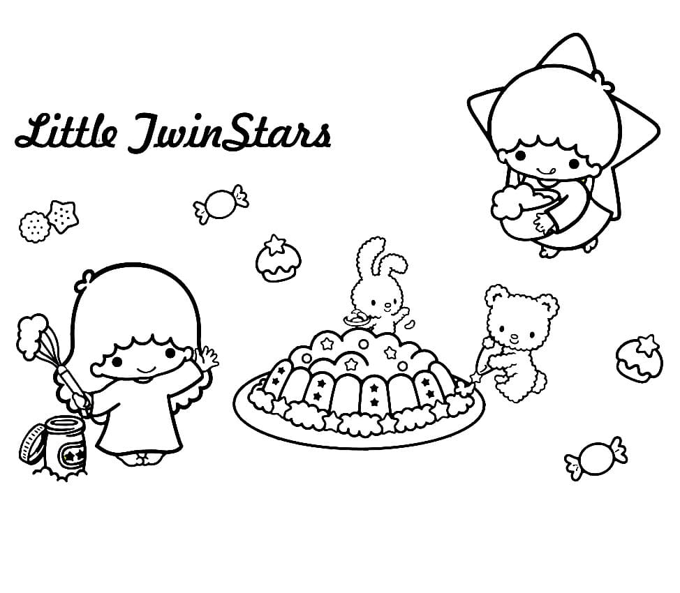 Sweet Little Twin Stars Coloring Page