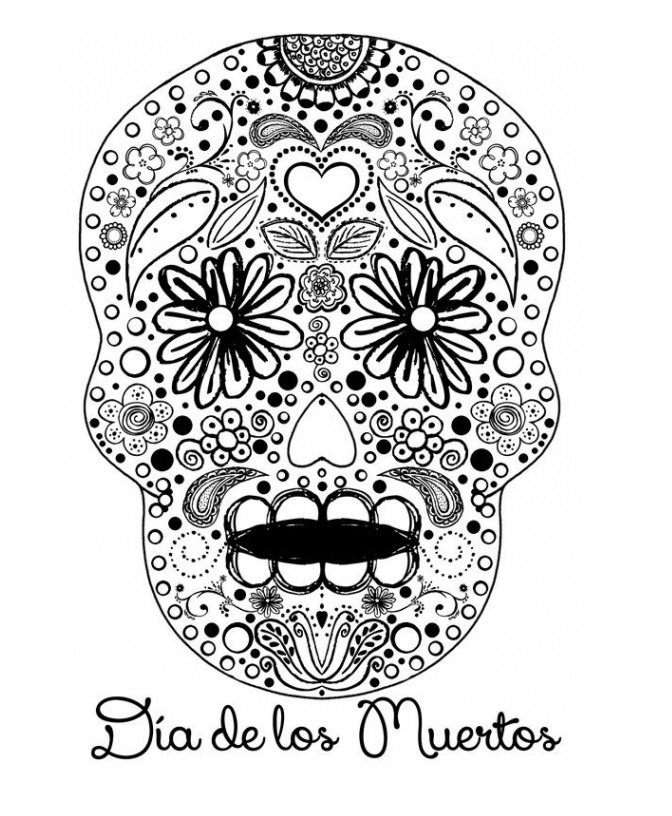 Sweet Sugar Skull Dia De Los Muertos Calavera Coloring Page
