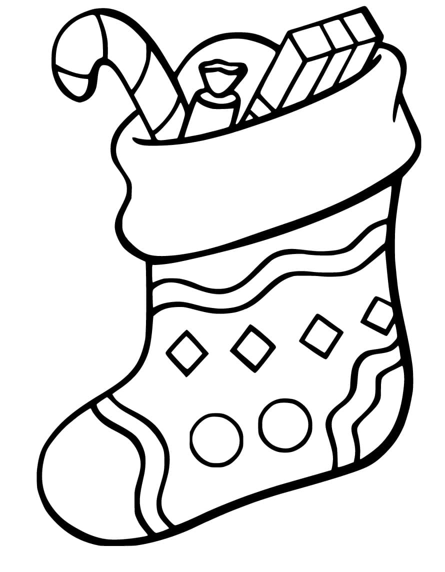 Sweets in Christmas Stocking Coloring Page