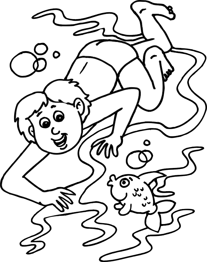 Swimming With Fish Coloring Page