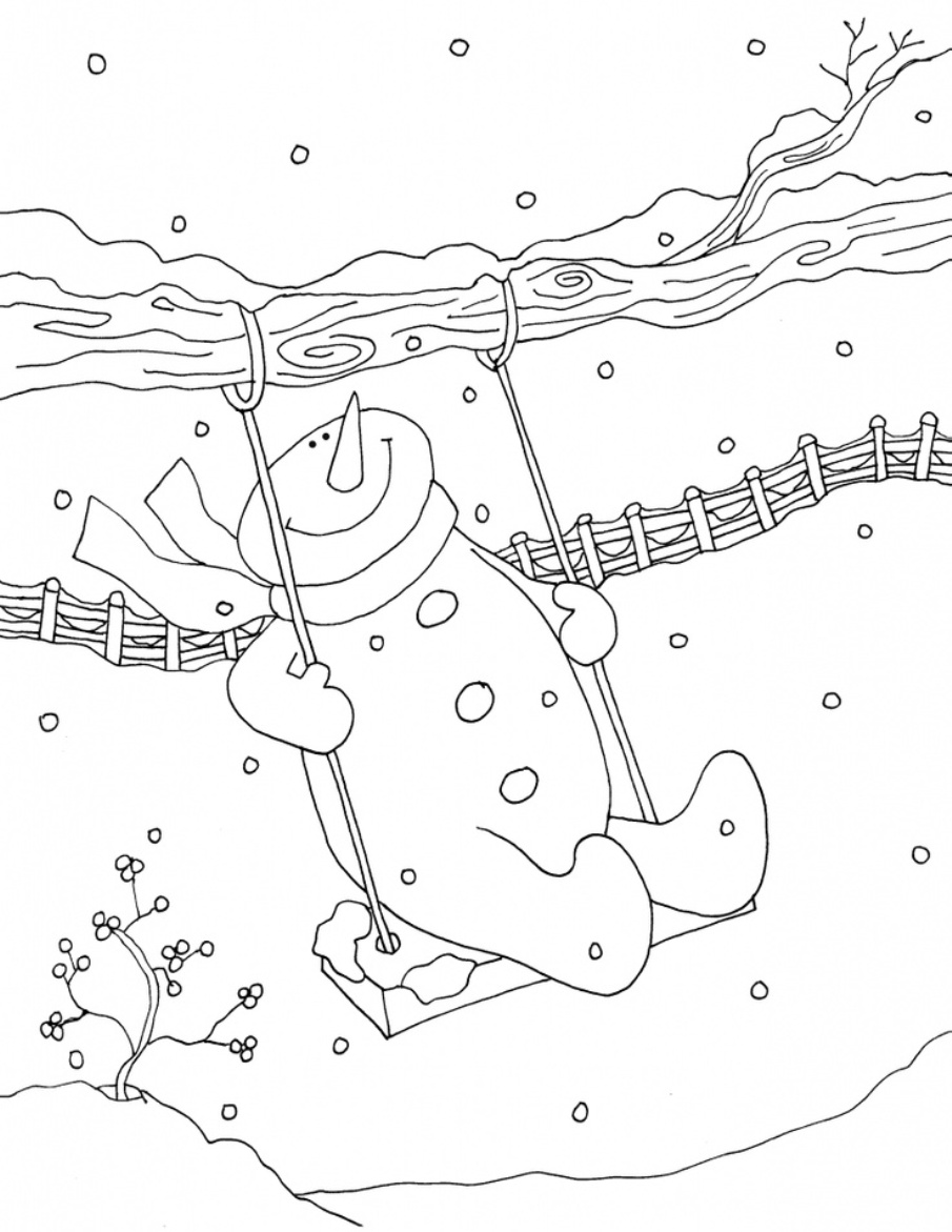 Swing Snowman S Kids C0f4 Coloring Page