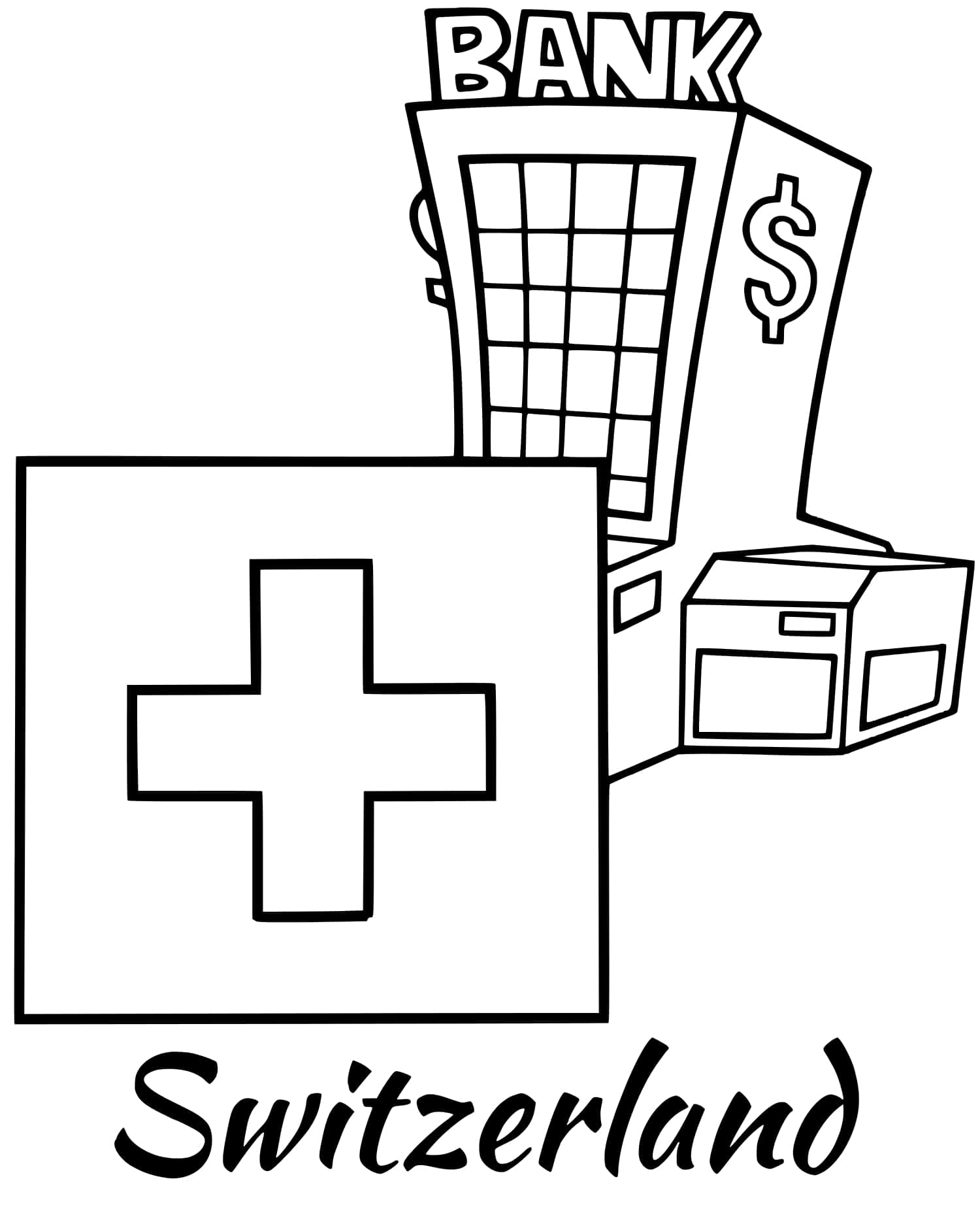 Switzerland Flag Bank Coloring Page
