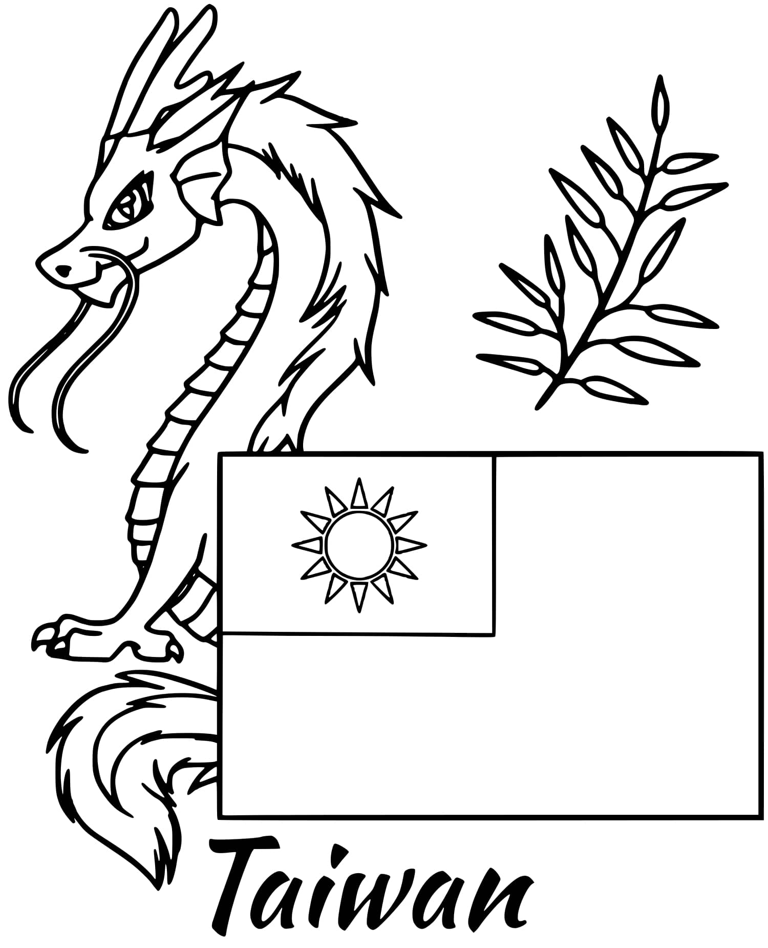 Taiwan Flag Dragon Coloring Page
