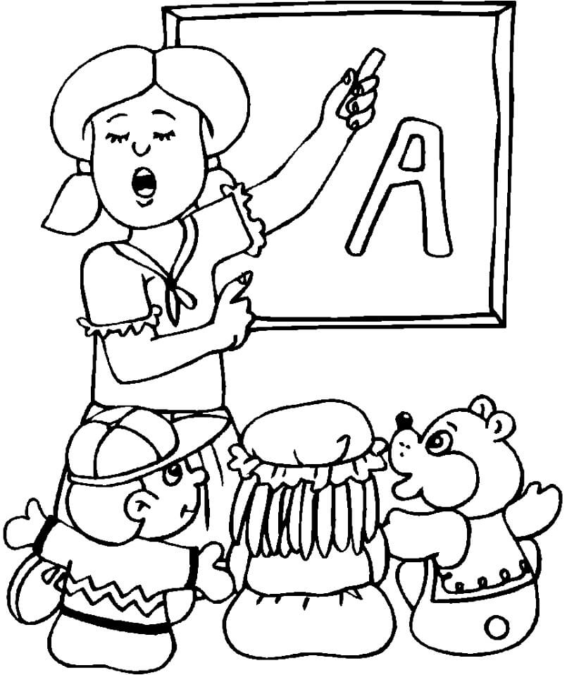 Teacher is Teaching Coloring Page