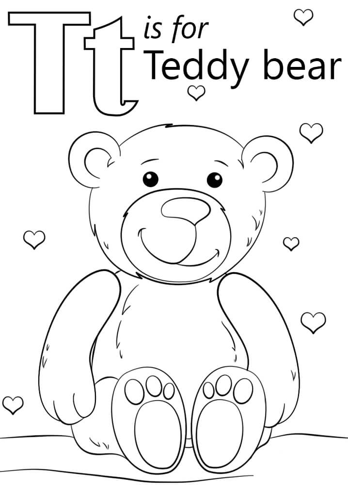 Teddy Bear Letter T Coloring Page