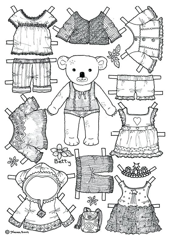 Teddy Bear Paper Doll Template Coloring Page